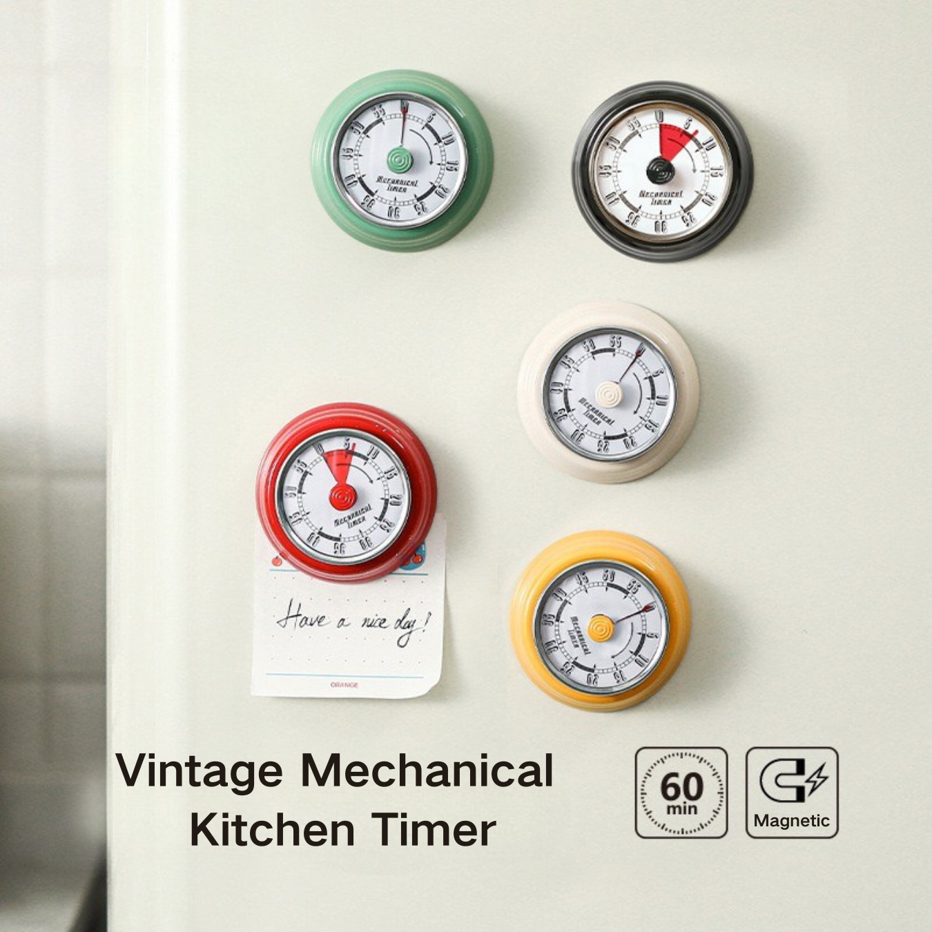 Vintage Mechanical Kitchen Timer – 60 Minutes Magnetic