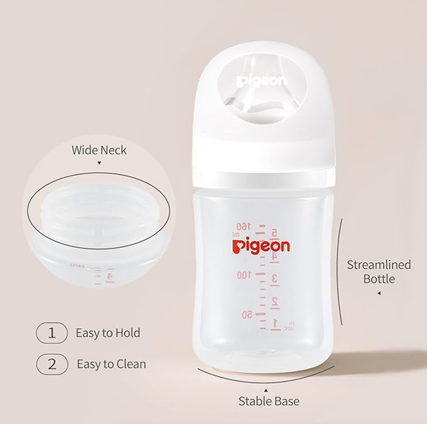 Pigeon PP Nursing Bottle Wide Neck | Easy To Clean | 8.1 Oz Includes 1 M Nipples (3m+)
